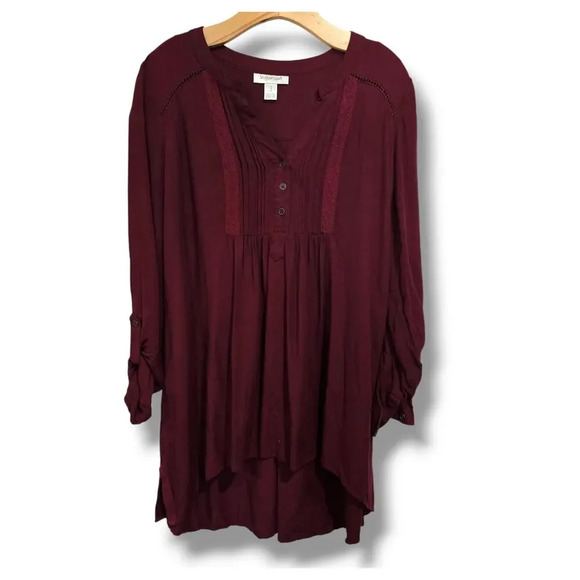 Motherhood Maternity Women’s Burgundy Henley Tunic Blouse Medium Pregnancy Top - Picture 1 of 10